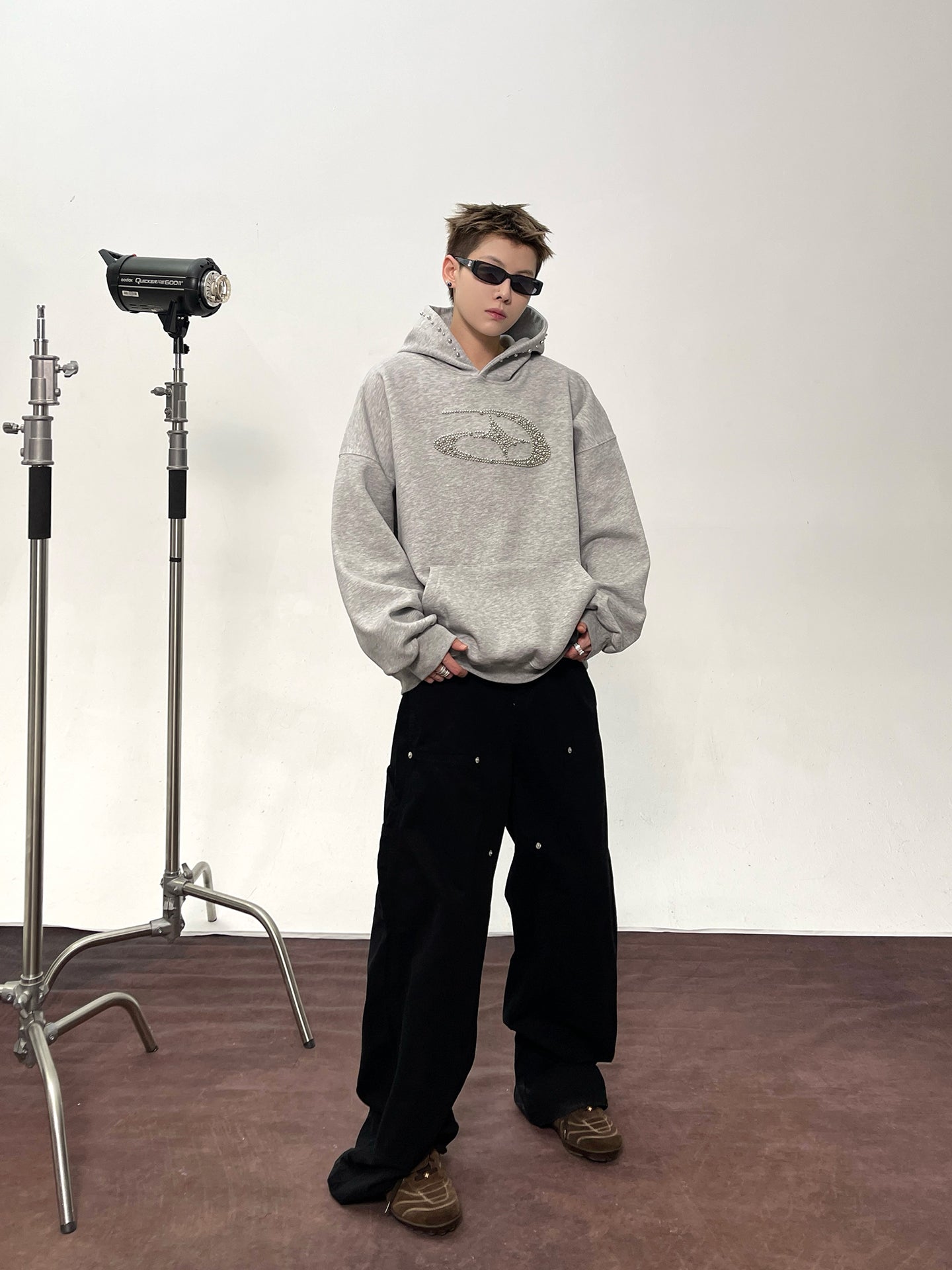 【評価★4.8以上／高品質】Rhinestone Logo Oversized Hoodie mry001901