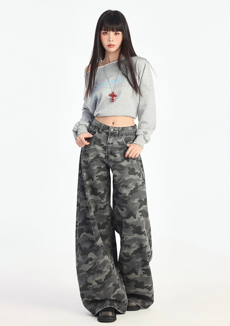 Camo Wide-Leg Denim Pants mry001745