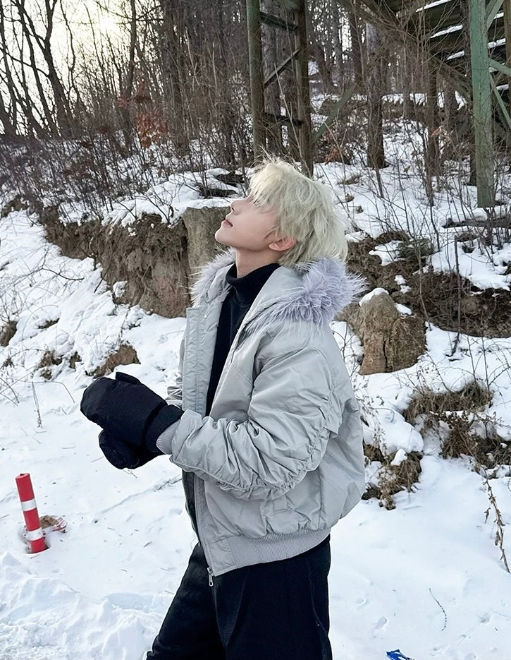 【高品質】Fur Hooded Bomber Jacket mry001984