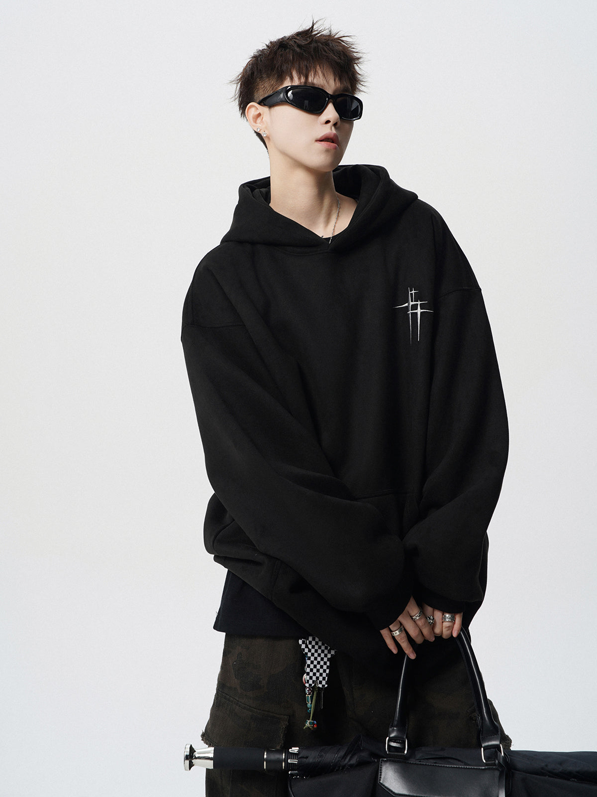 【評価★4.8以上／Tops】Minimal Cross Logo Oversized Hoodie mry001916