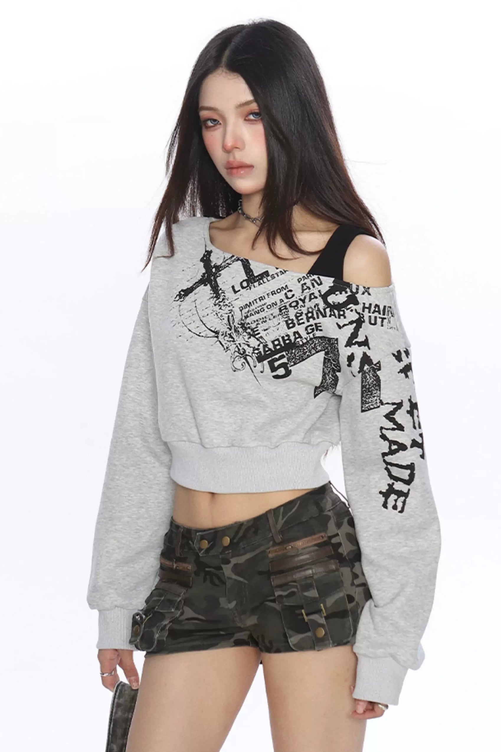 Grunge Graphic Cropped Top mry002192