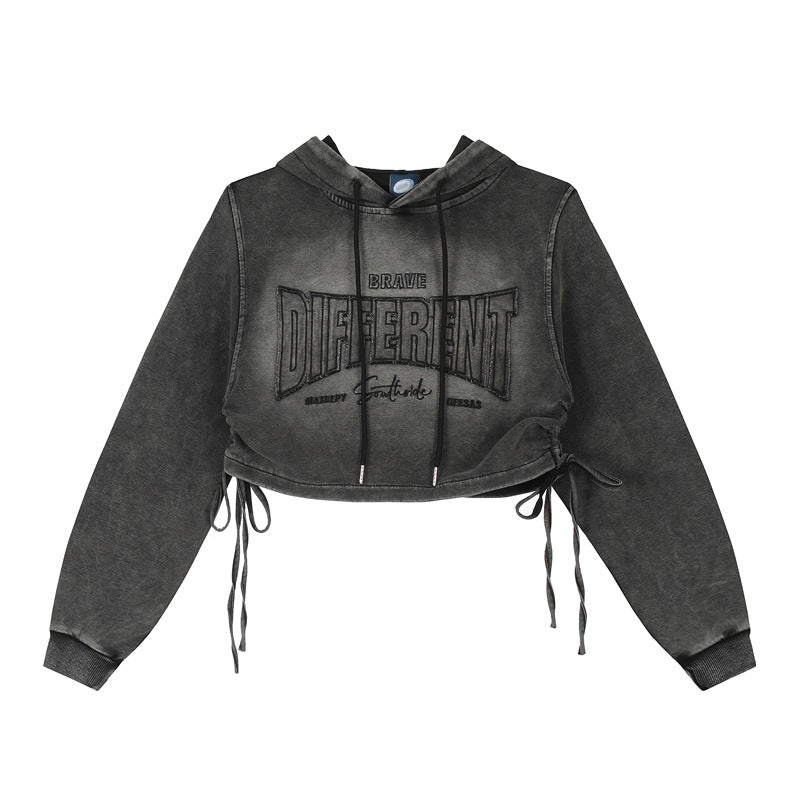 【2color】Different Logo Cropped Hoodie mry001849