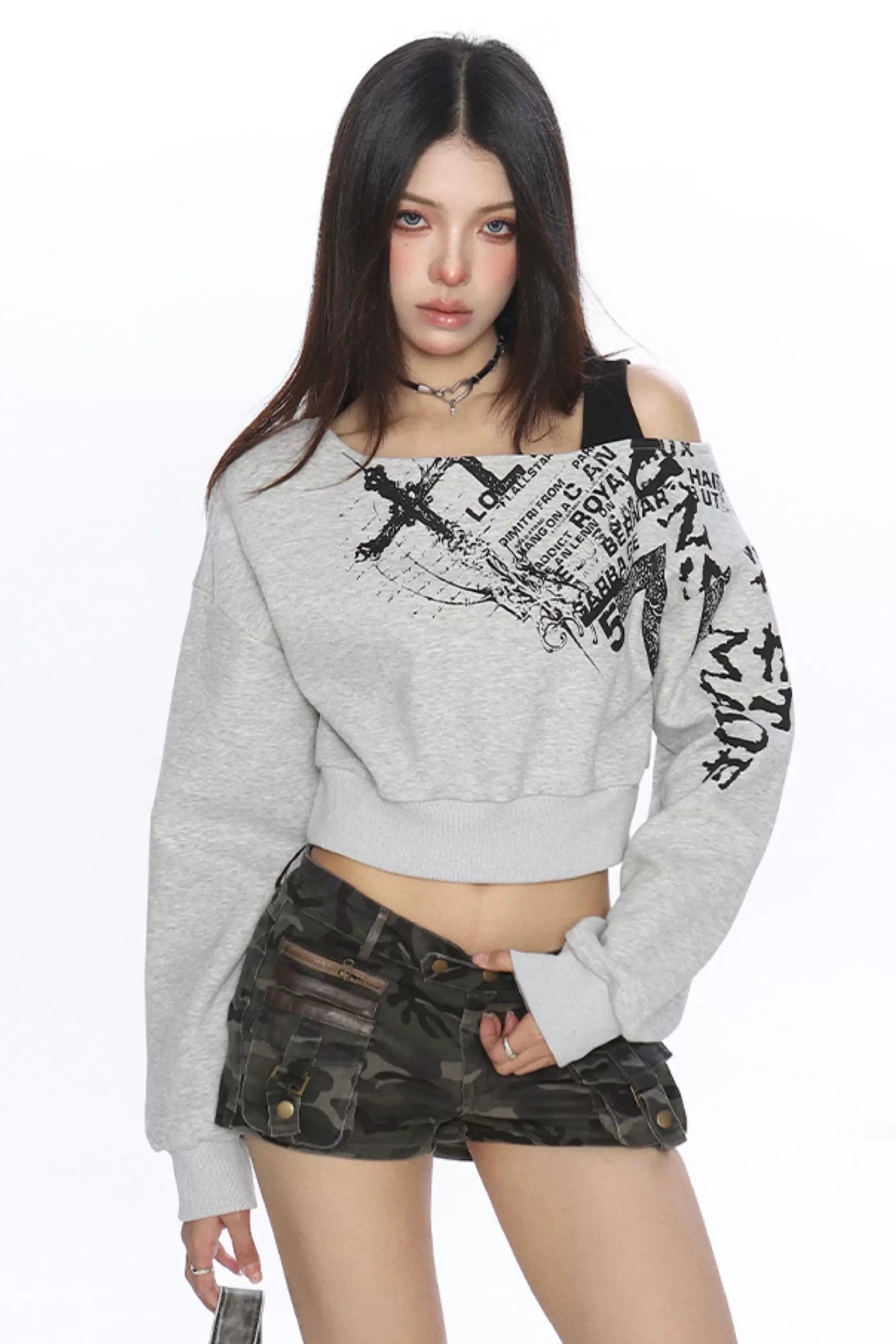Grunge Graphic Cropped Top mry002192