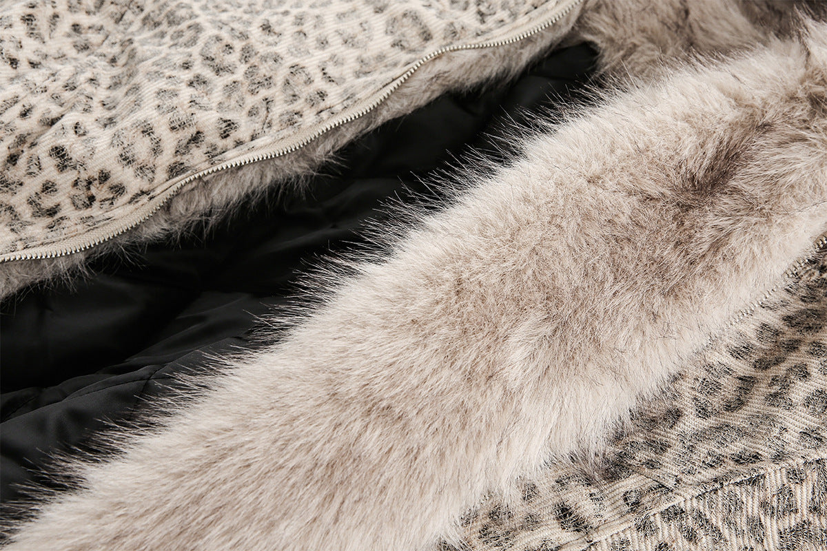 Leopard Faux Fur Hooded Jacket mry002065