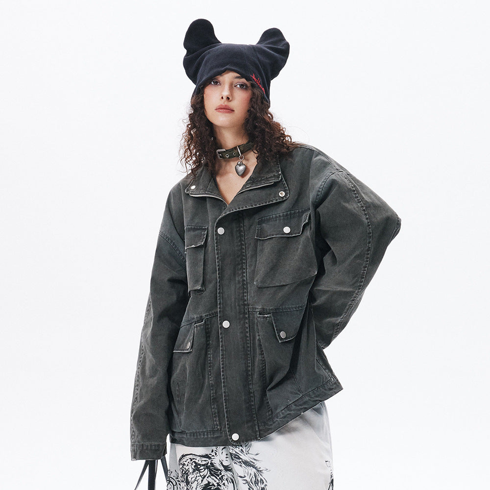 Vintage Military Pocket Denim Jacket mry001822