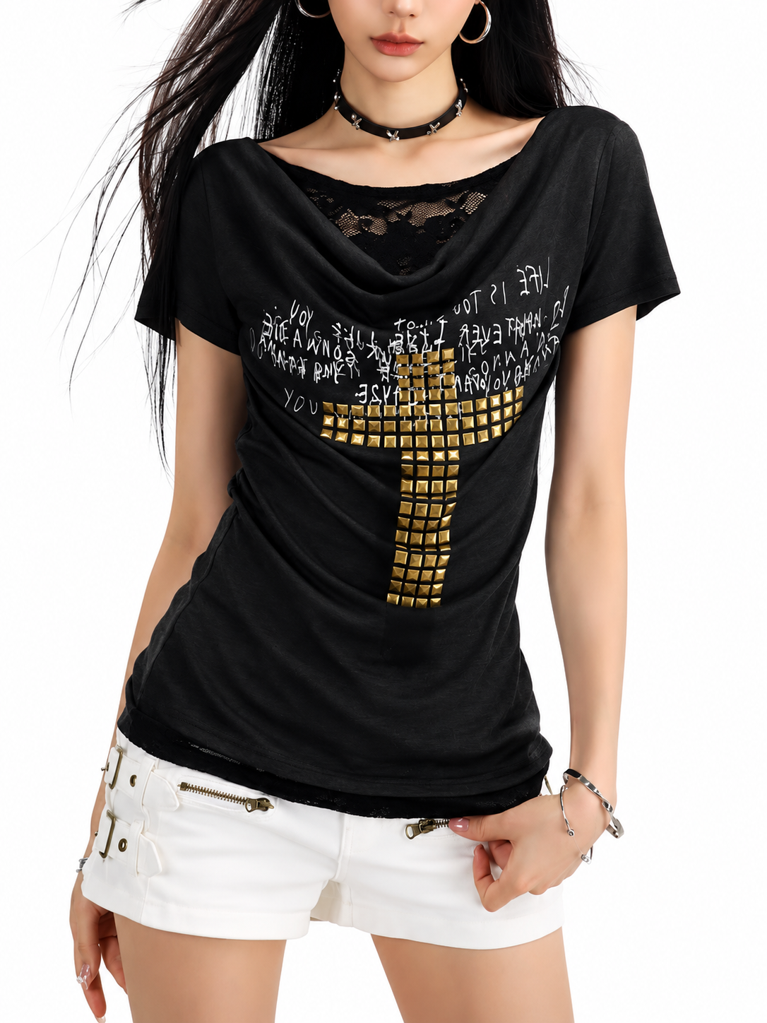 【トップス】クロスドレープTシャツ mry002443