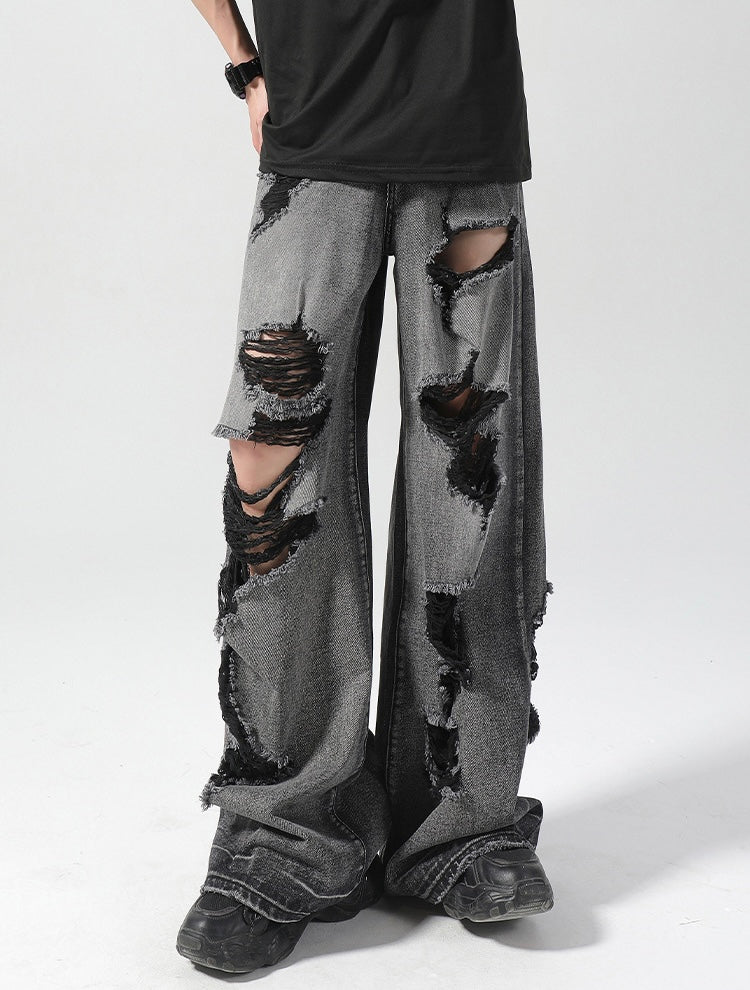 Extreme Distressed Wide-Leg Jeans mry001737