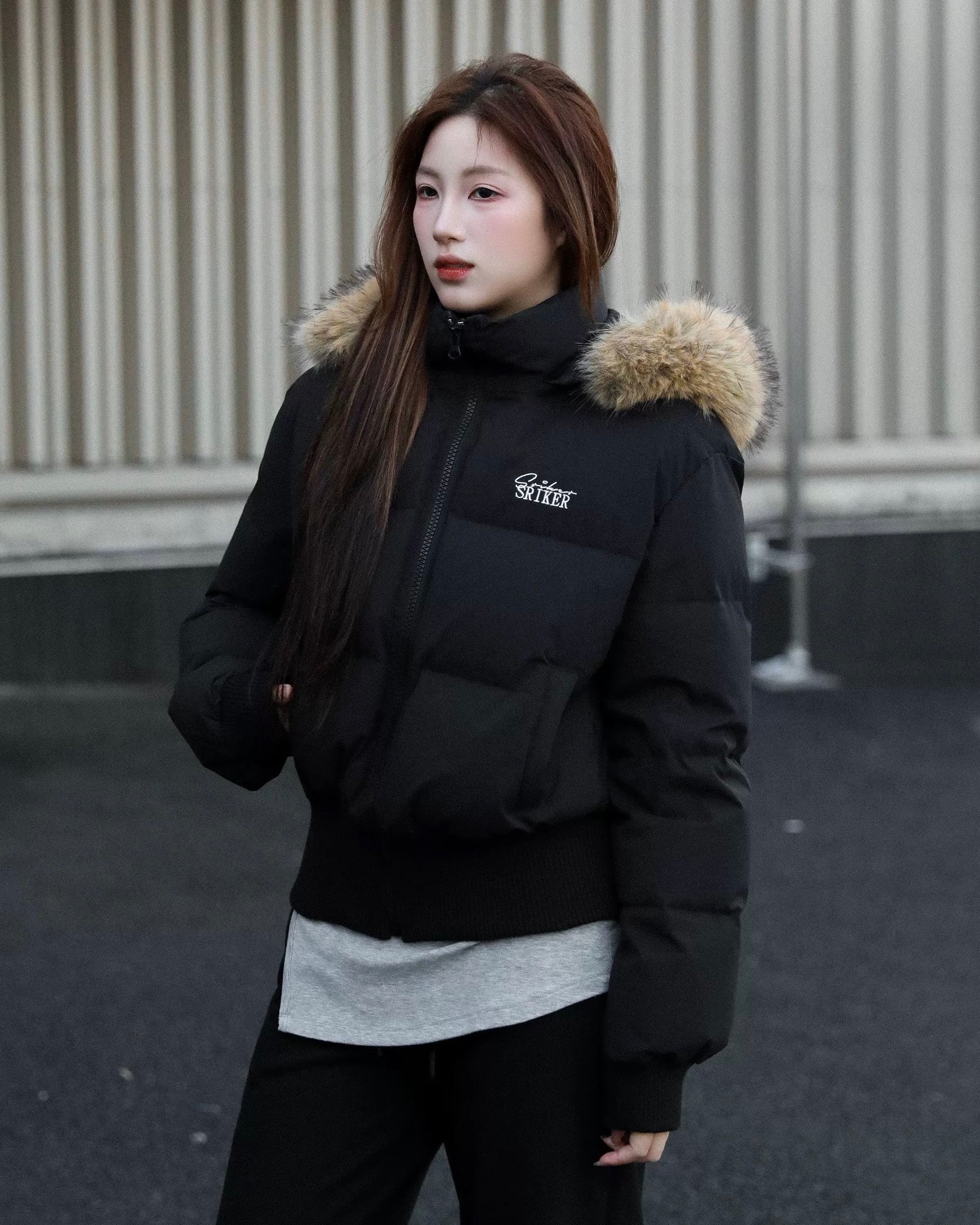 Faux Fur Trimmed Short Puffer Jacket mry001967