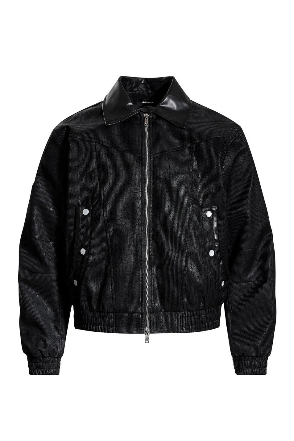 Leather Collar Zip-Up Short Jacket mry002210