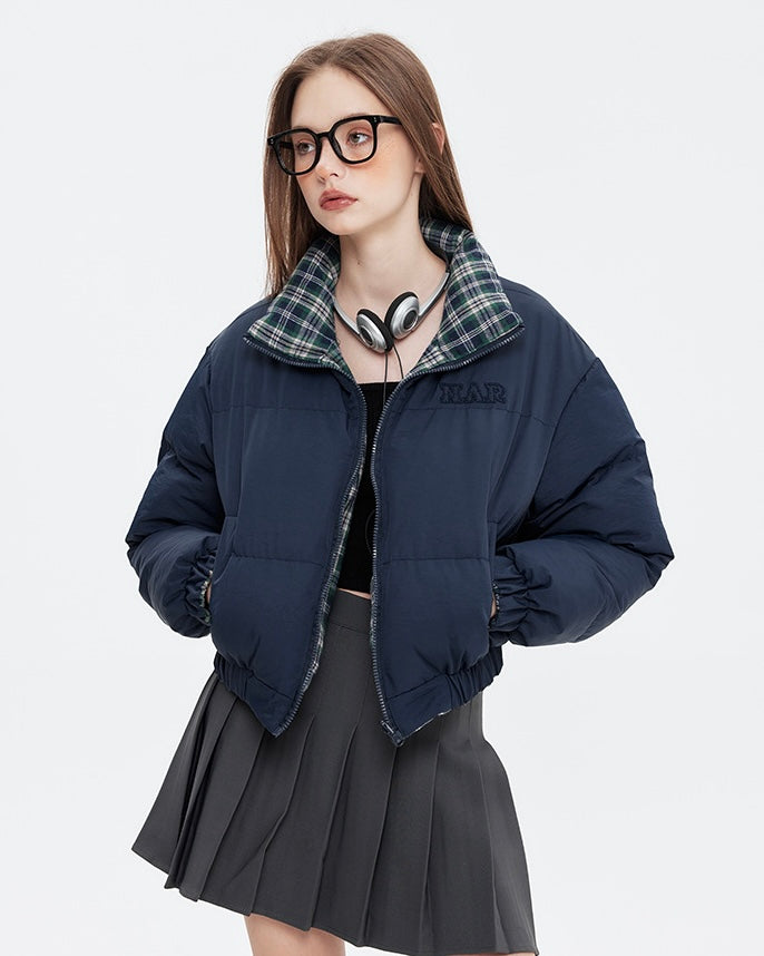 【2color】Reversible Checkered Short Down Jacket mry001802