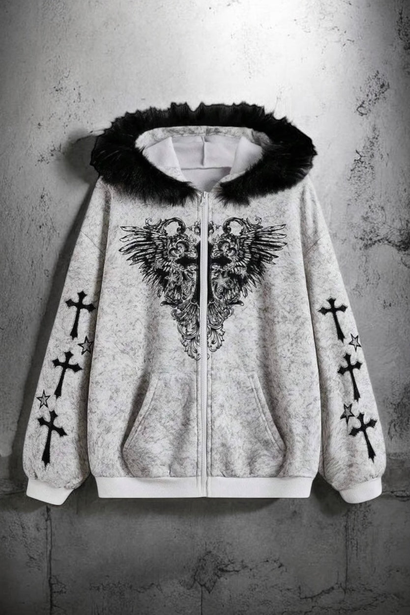 Angel Cross Hooded Zip Hoodie mry002150