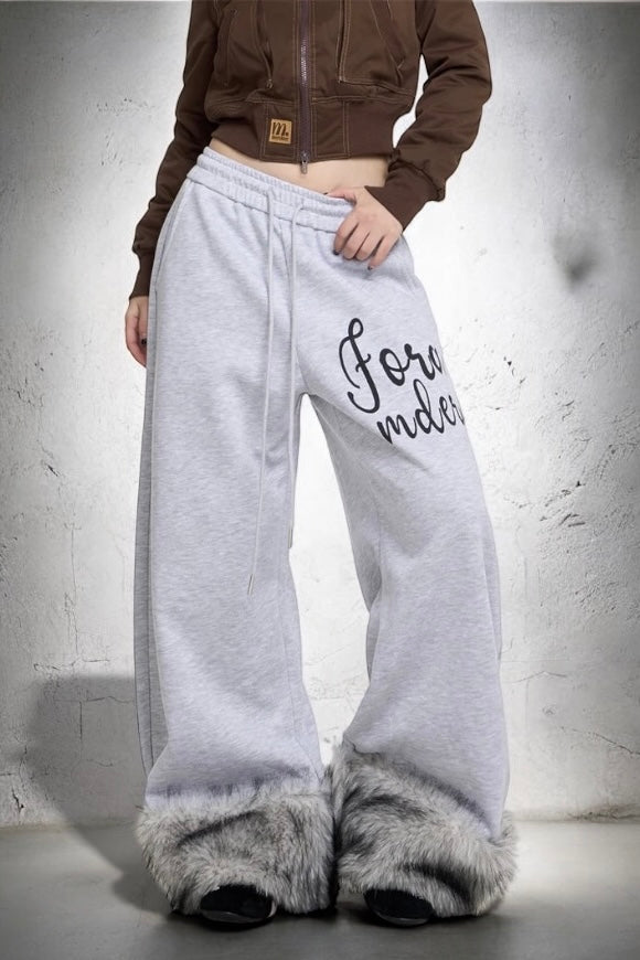 Fur Hem Wide Sweat Pants mry002152