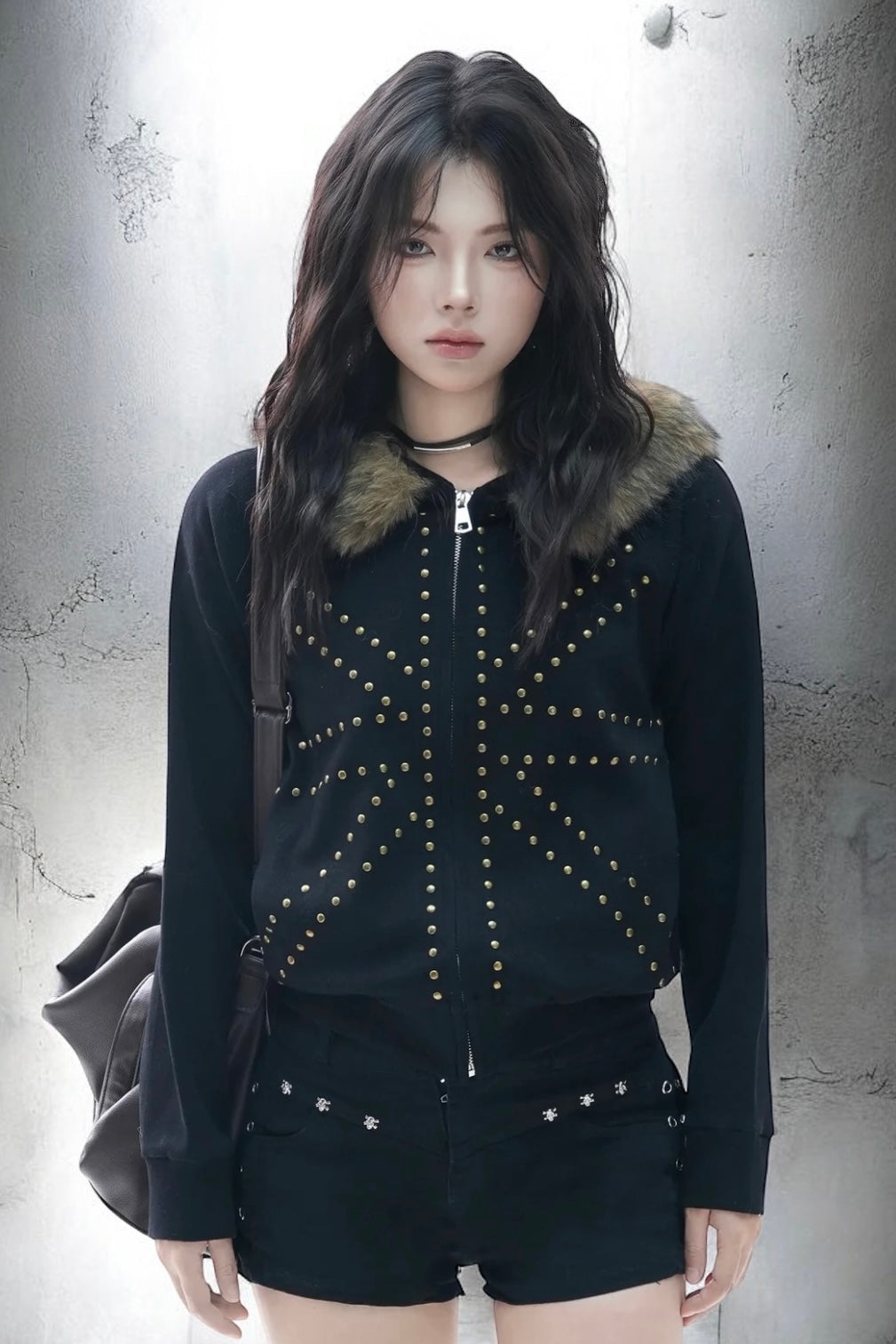 Cross Stud Zip Hoodie mry002143