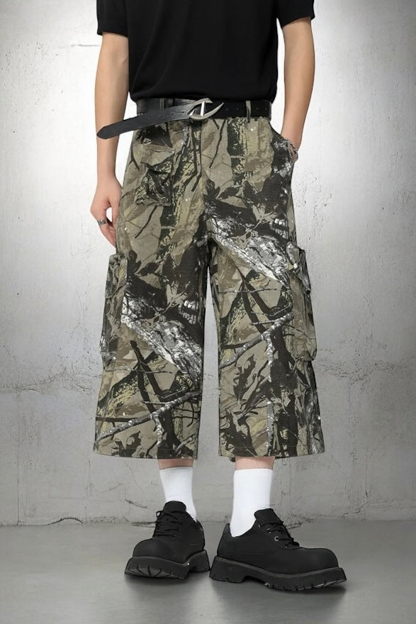 Camo Print Cropped Cargo Pants mry001698