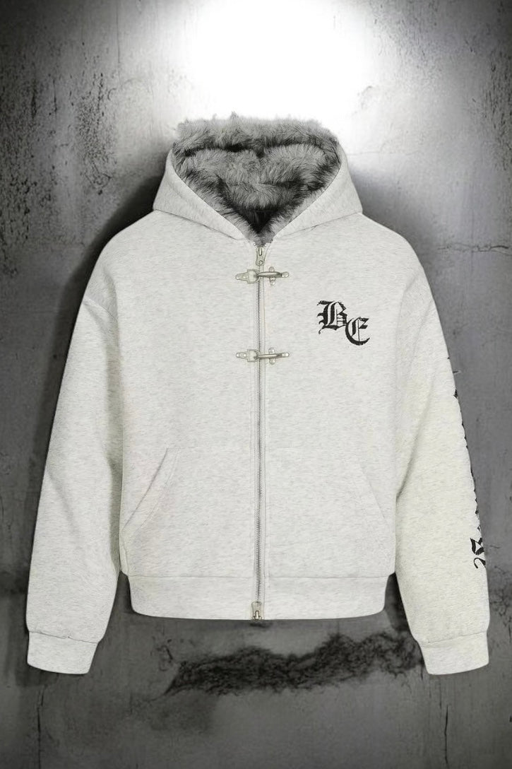 Fur-Lined Toggle Hook Hoodie Jacket mry001990