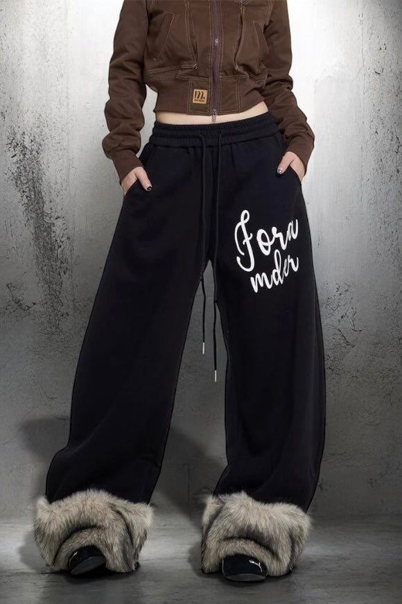Fur Hem Wide Sweat Pants mry002152