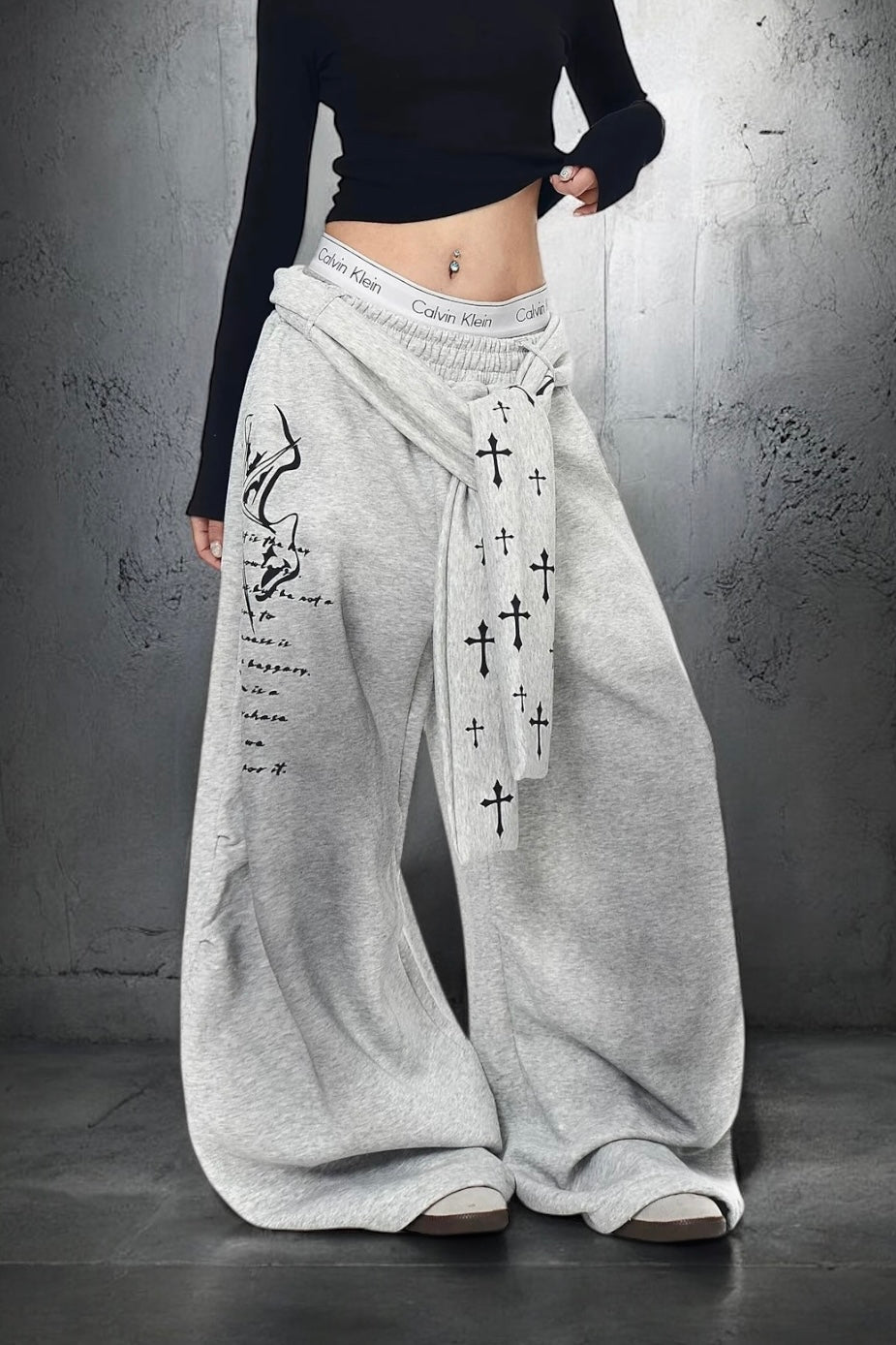 Cross Wrap Wide Sweat Pants mry002146
