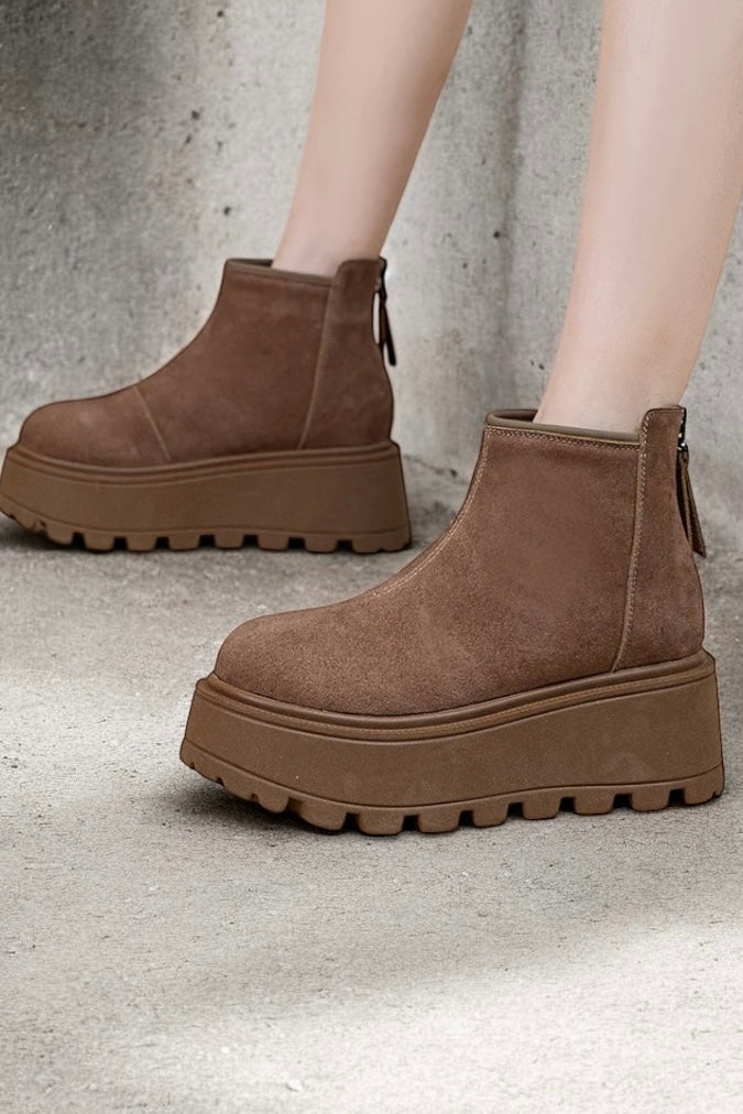 Chunky Platform Suede Ankle Boots mry001971