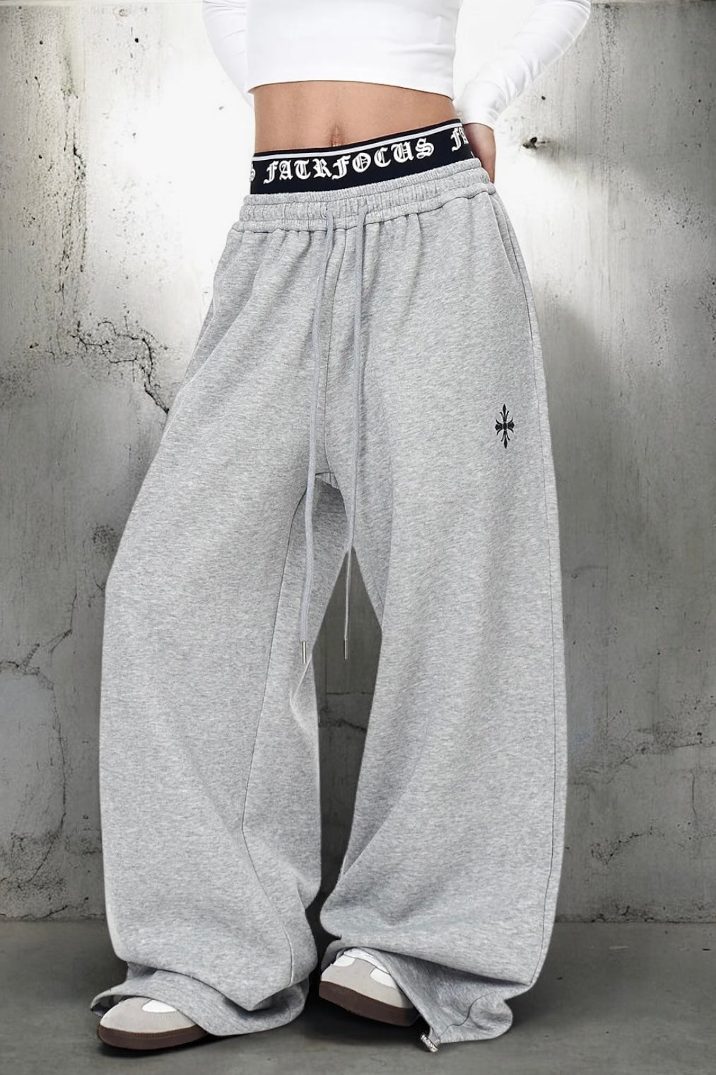 【YURU:FIT】 Cross Print Wide Sweatpants mry001861