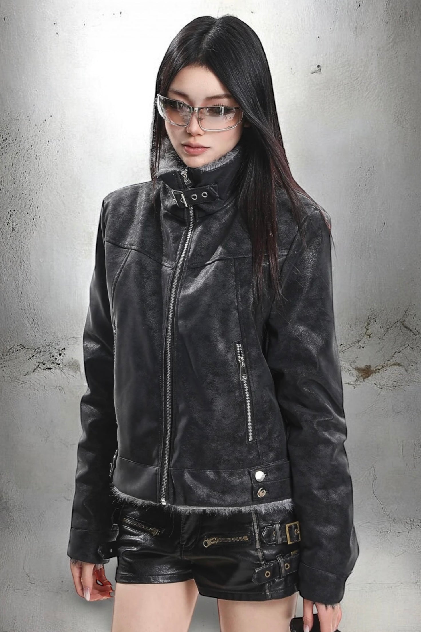 Faux Leather Fur Jacket mry002178