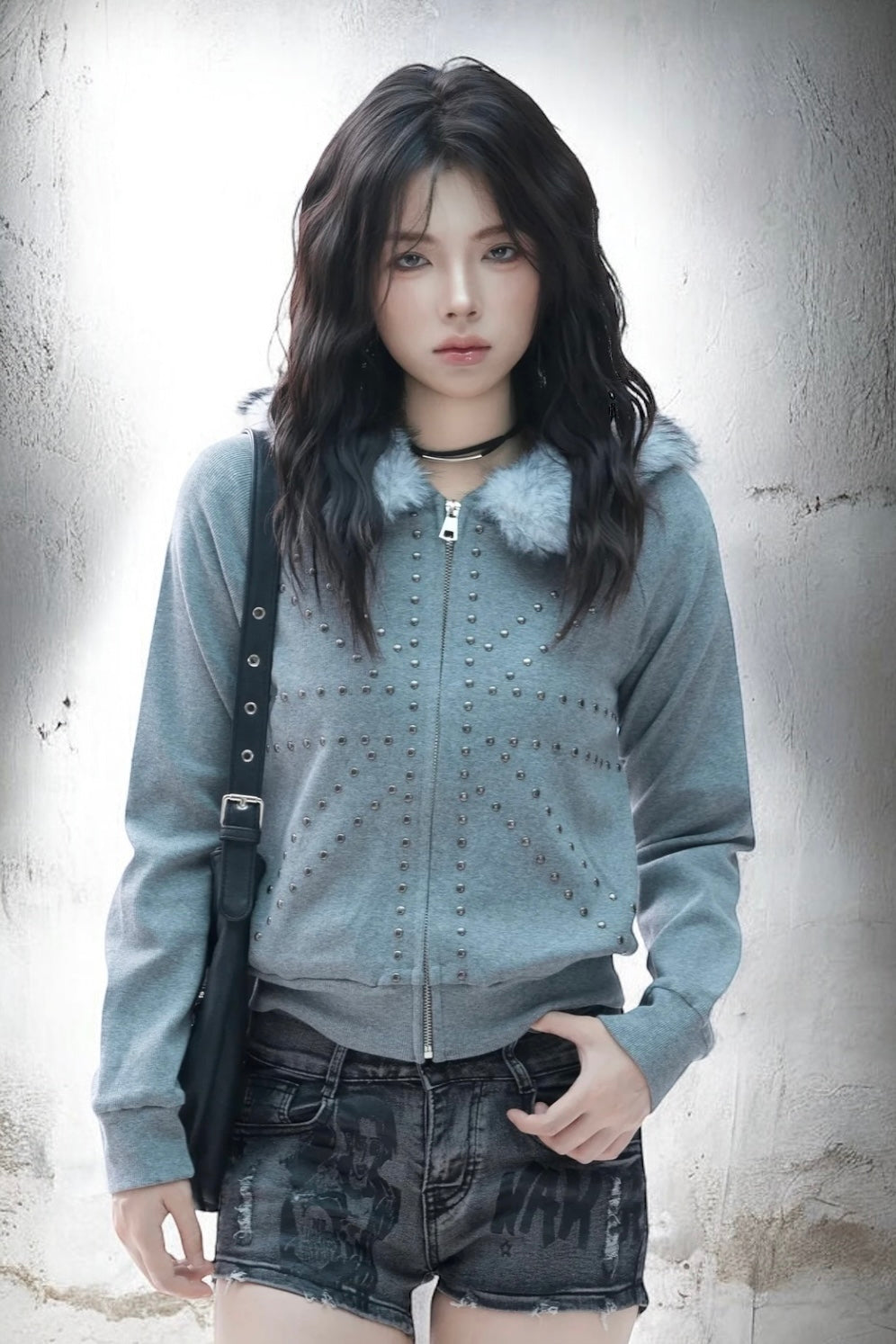 Cross Stud Zip Hoodie mry002143