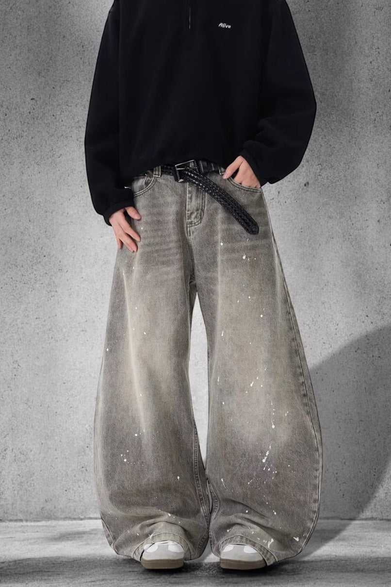 『評価★4.8以上／購入率 No.1🛍️』【COVER:FIT】Grunge Paint-Splatter Wide-Leg Denim Pants mry001630