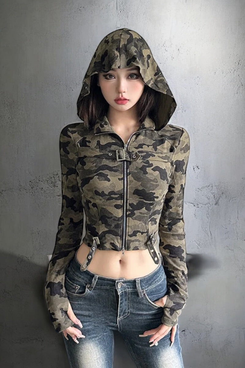Military Chic Cropped Hoodie mry001639