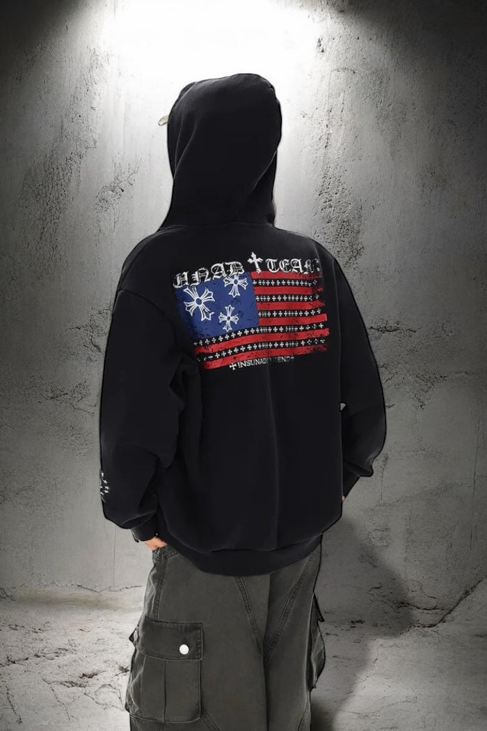 【数量限定/評価★4.8以上】Cross Emblem American Flag Zip Hoodie mry001959