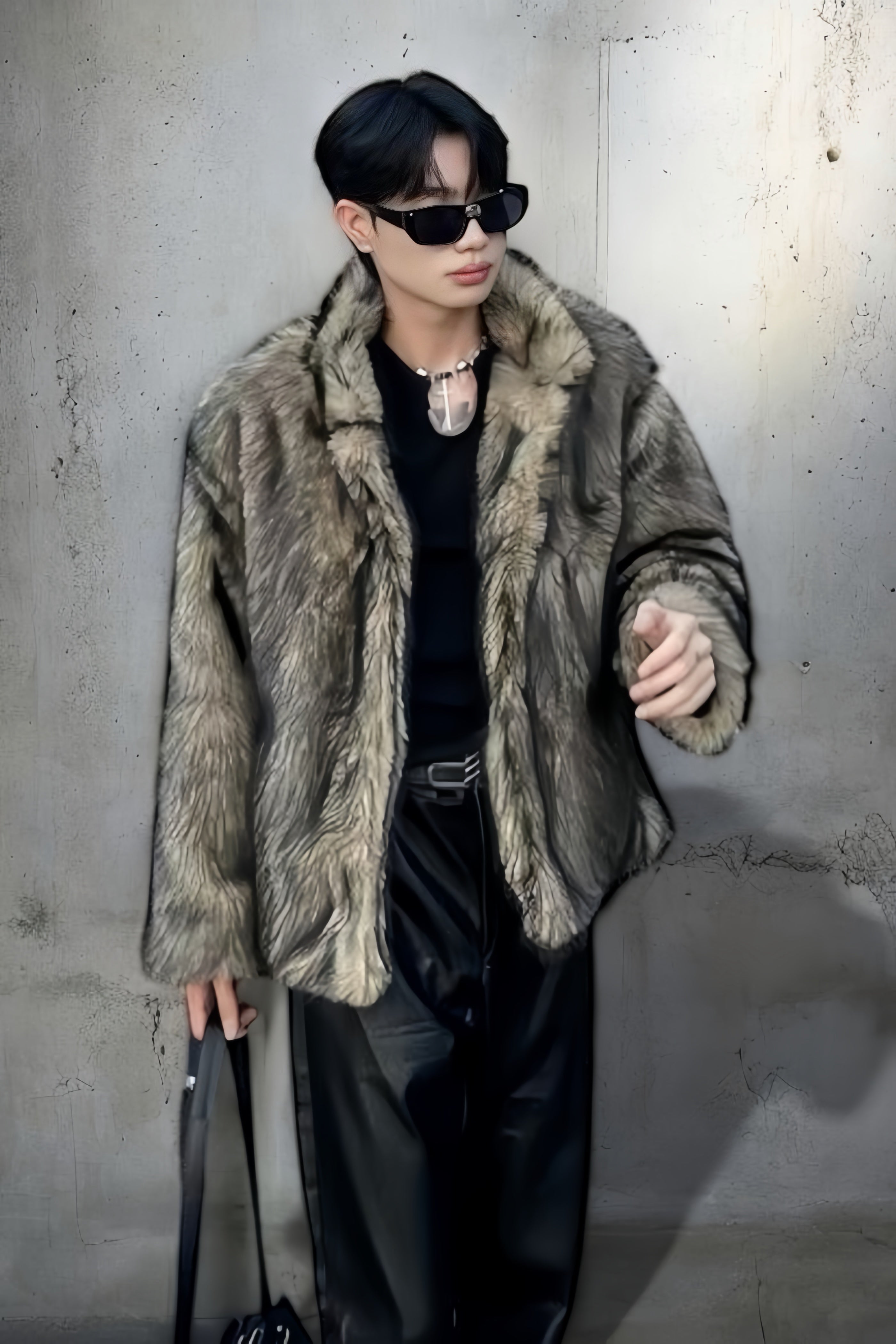 Ash/Gray Brown Mixed Faux Fur Jacket mry001983