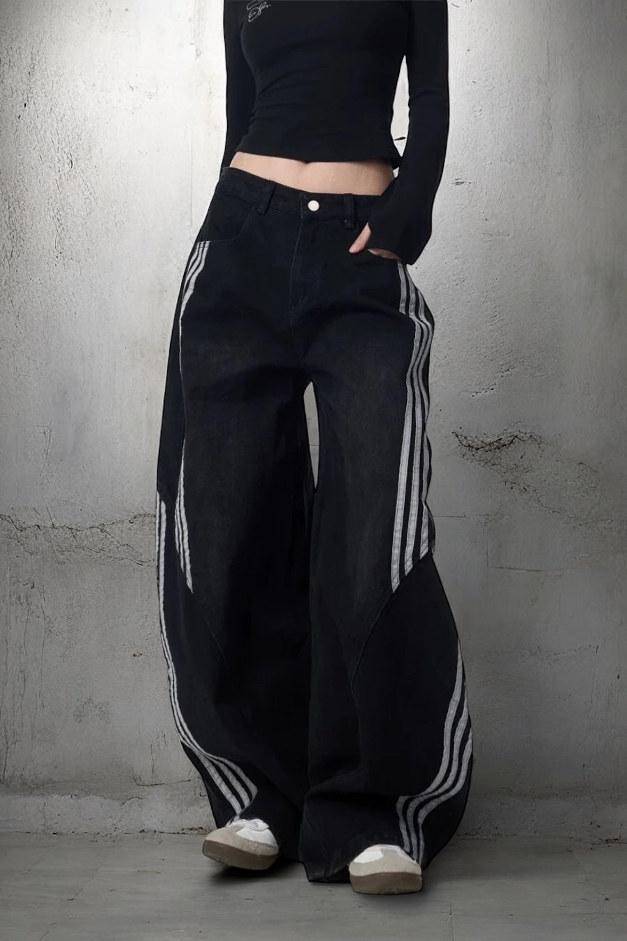 『※数量限定／残りわずか⚠️』【COVER:FIT】2color Wave Line Panel Wide Denim Pants mry001709