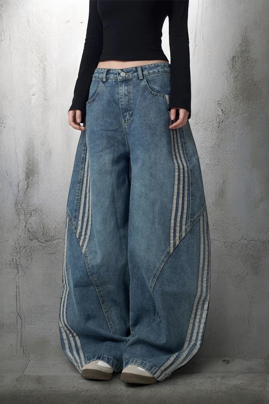 『※数量限定／残りわずか⚠️』【COVER:FIT】2color Wave Line Panel Wide Denim Pants mry001709