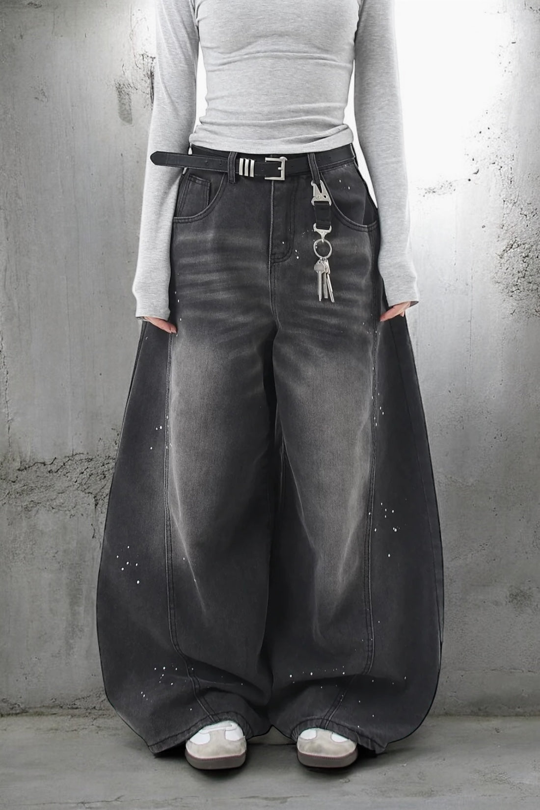 『評価★4.8以上／人気急上昇中💬💥』【COVER:FIT】2color Splatter Wash Balloon Denim Pants mry001753
