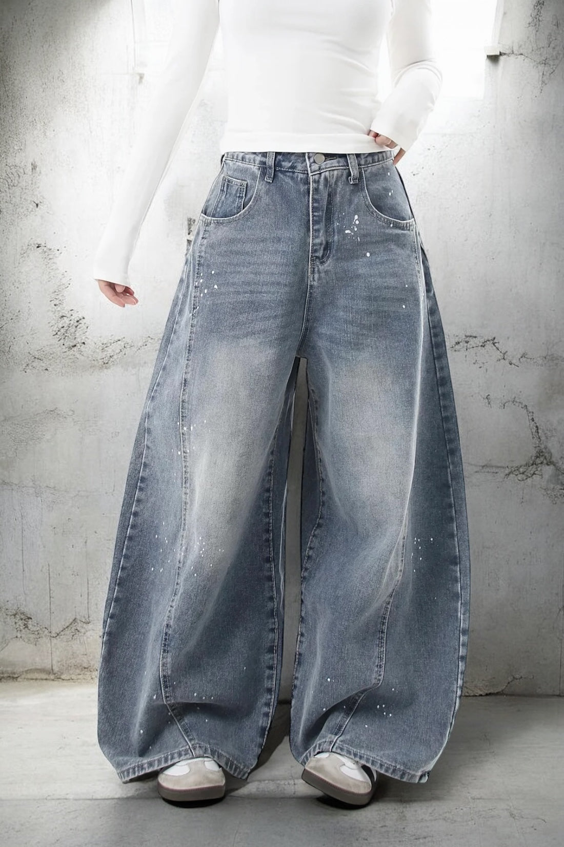 『評価★4.8以上／人気急上昇中💬💥』【COVER:FIT】2color Splatter Wash Balloon Denim Pants mry001753