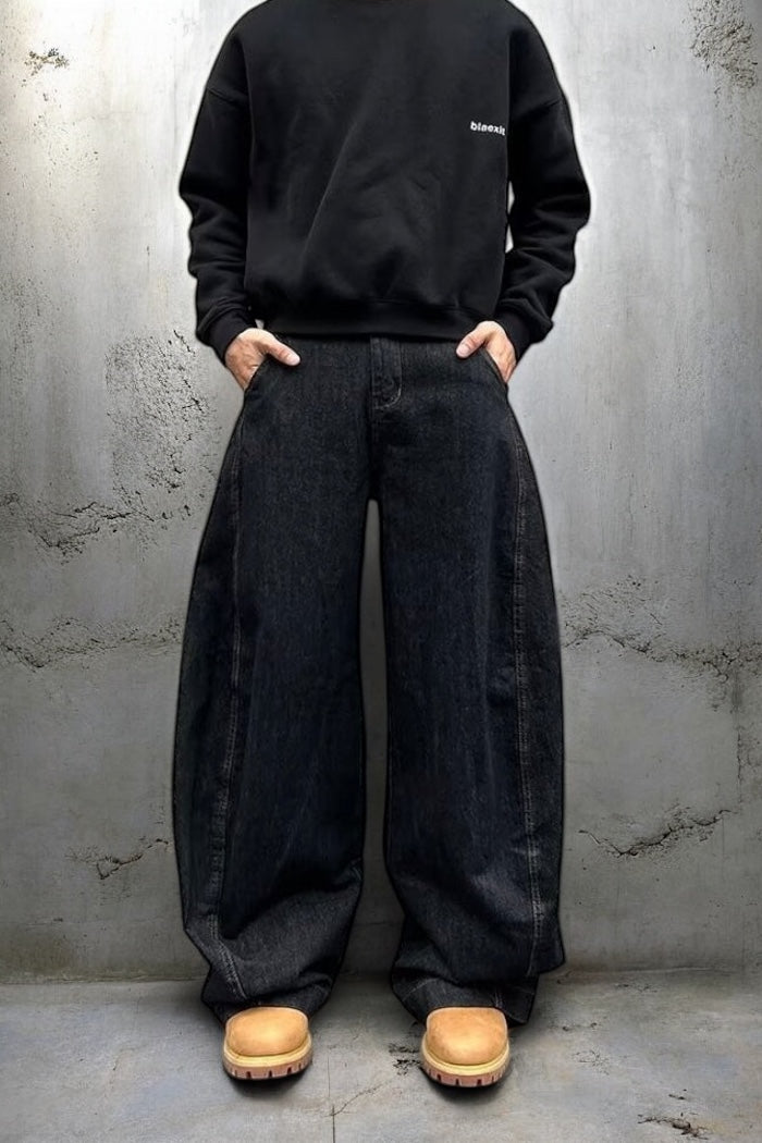 【COVER:FIT】Black Wide-Leg Minimalist Denim Pants mry001632