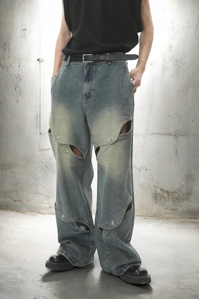 Cutout Chaos Wide-Leg Denim Pants mry001672