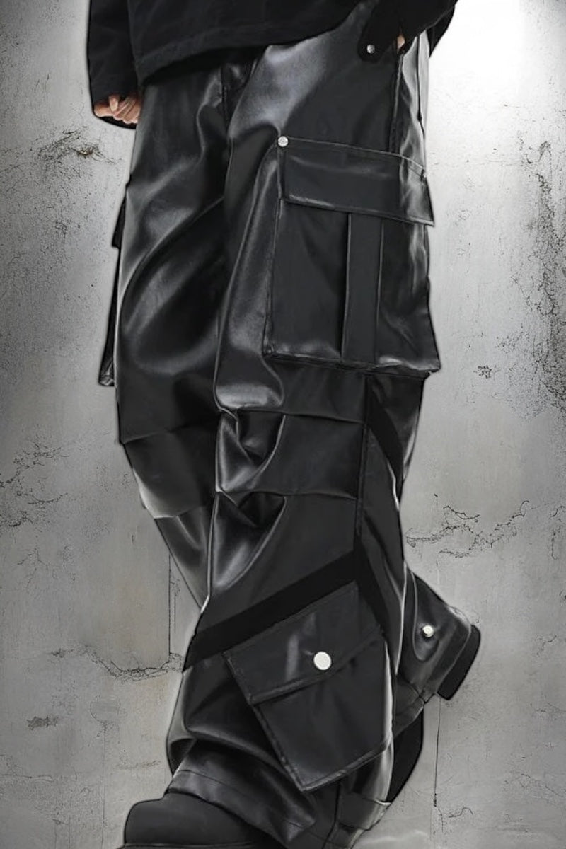 Korean street trend leather wide pants ワイドパンツ mry001407