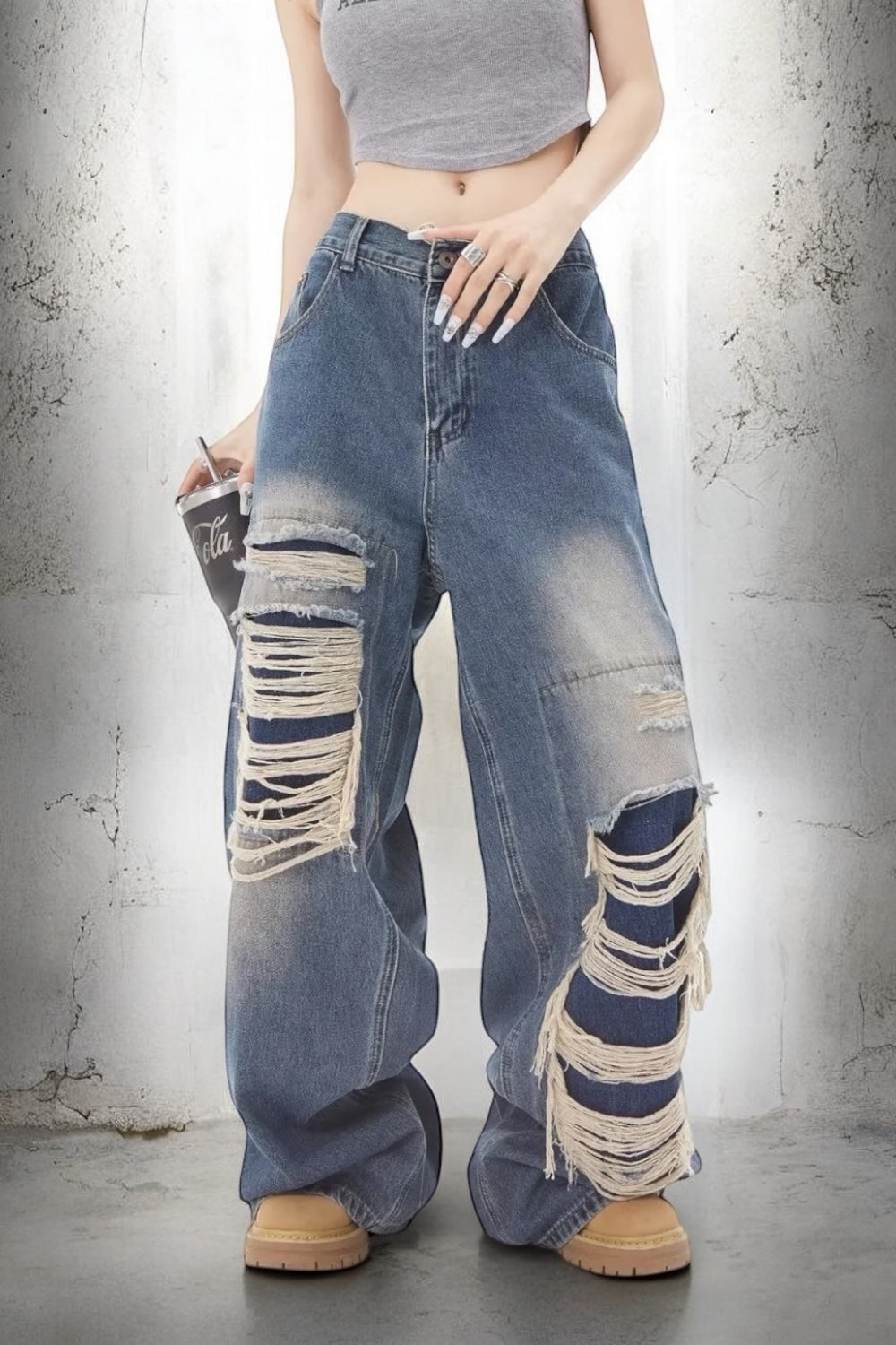 《今だけ限定価格💥🏷️》2color Dameged Wide Denim Pants mry001605