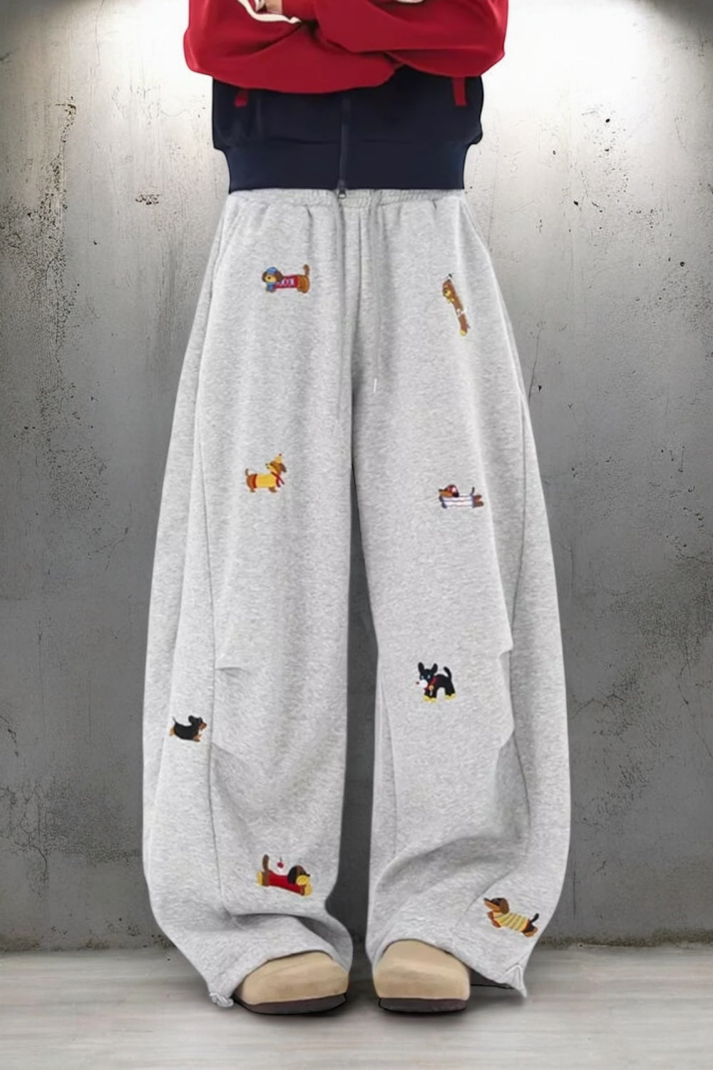 【YURU:FIT】Cartoon Dog Loose Fit Pants mry001880