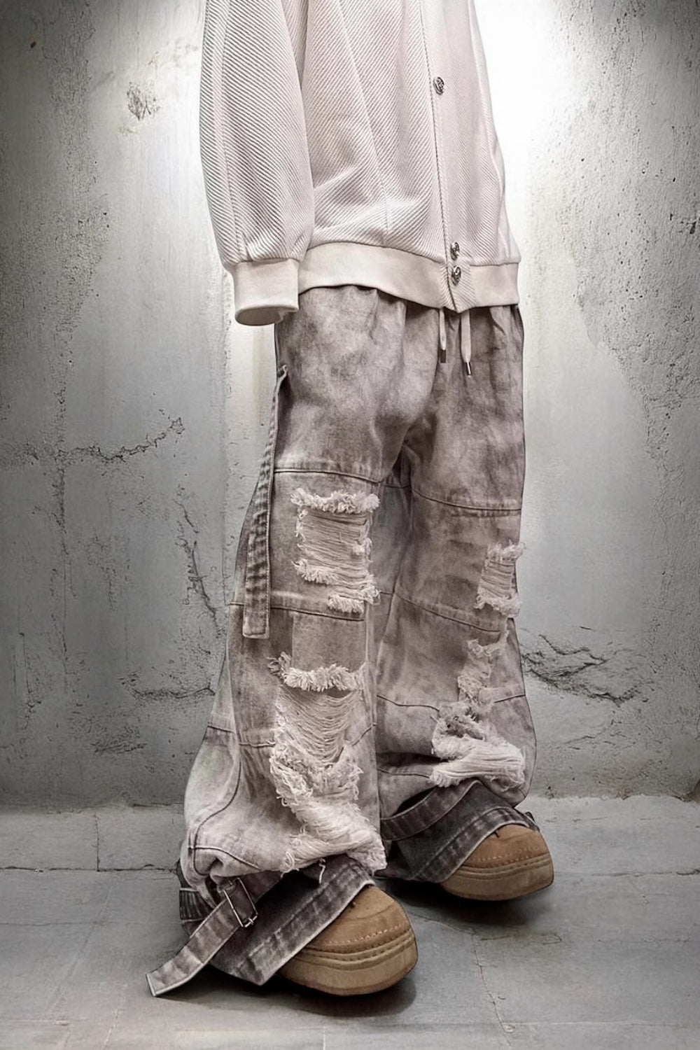 Unisex Distressed Wide-Leg Denim Pants mry001806