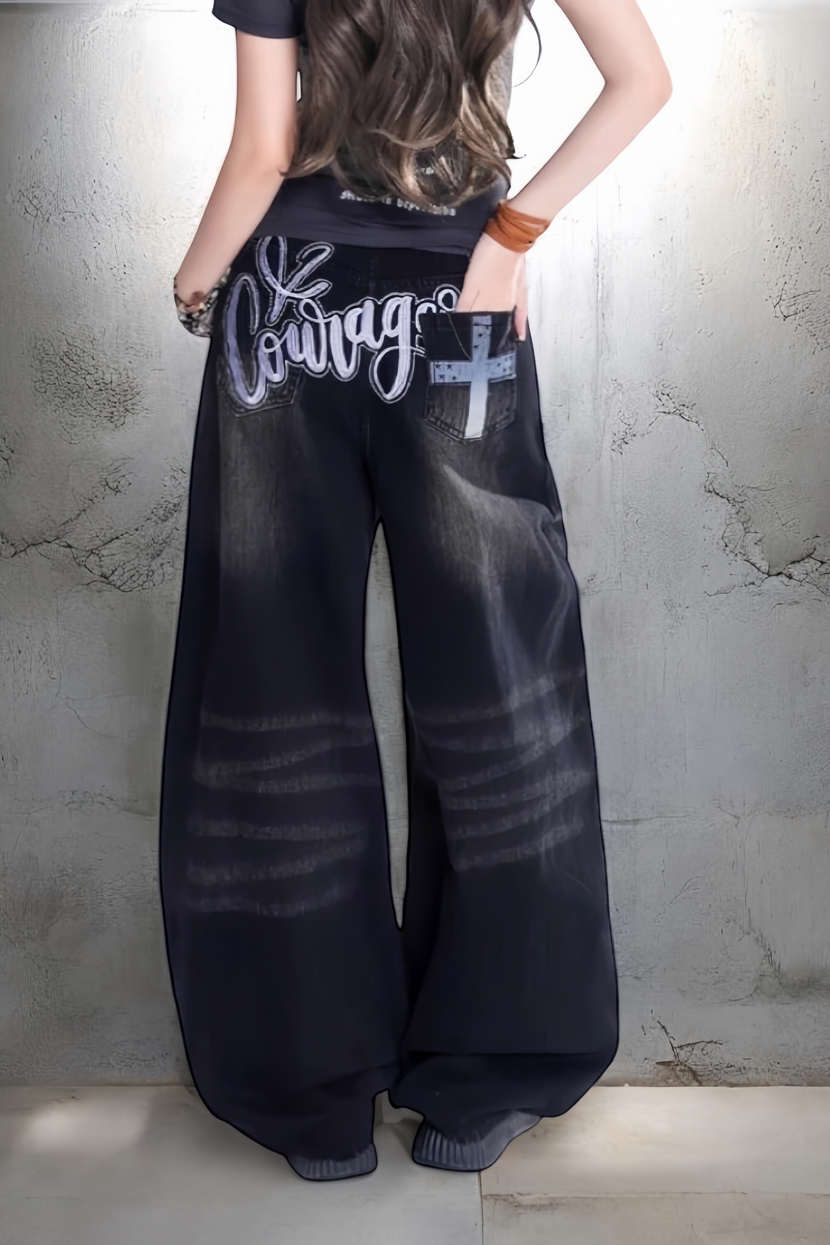 【COVER:FIT】 Courage Embroidered Wide-Leg Denim Pants mry001867