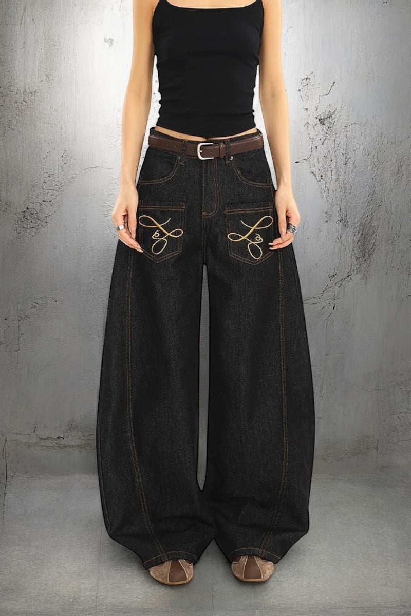 【COVER:FIT】 Embroidered Wide-Leg Denim Pants mry001862