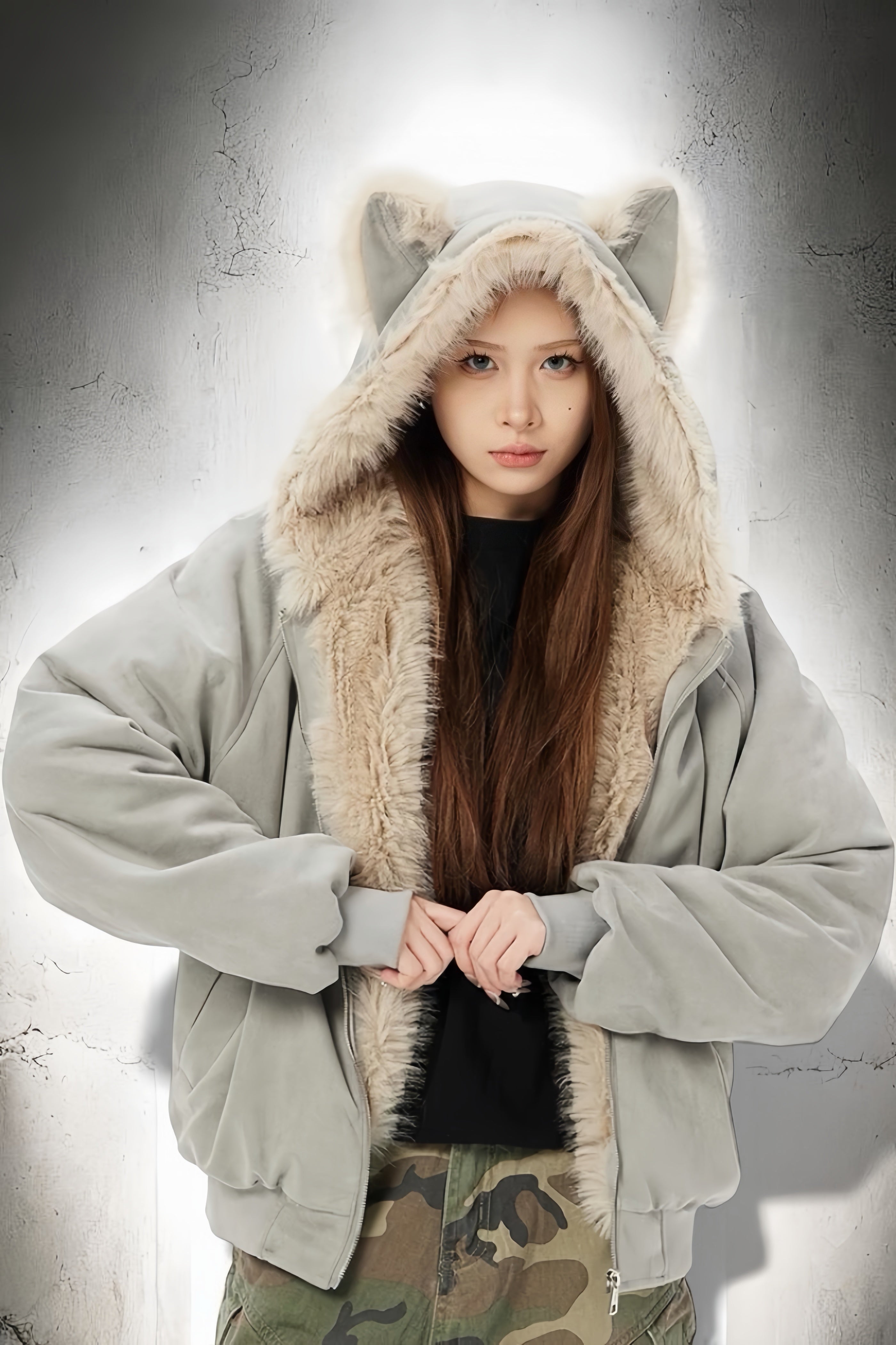 【2color】Faux Fur Hooded Jacket mry001787