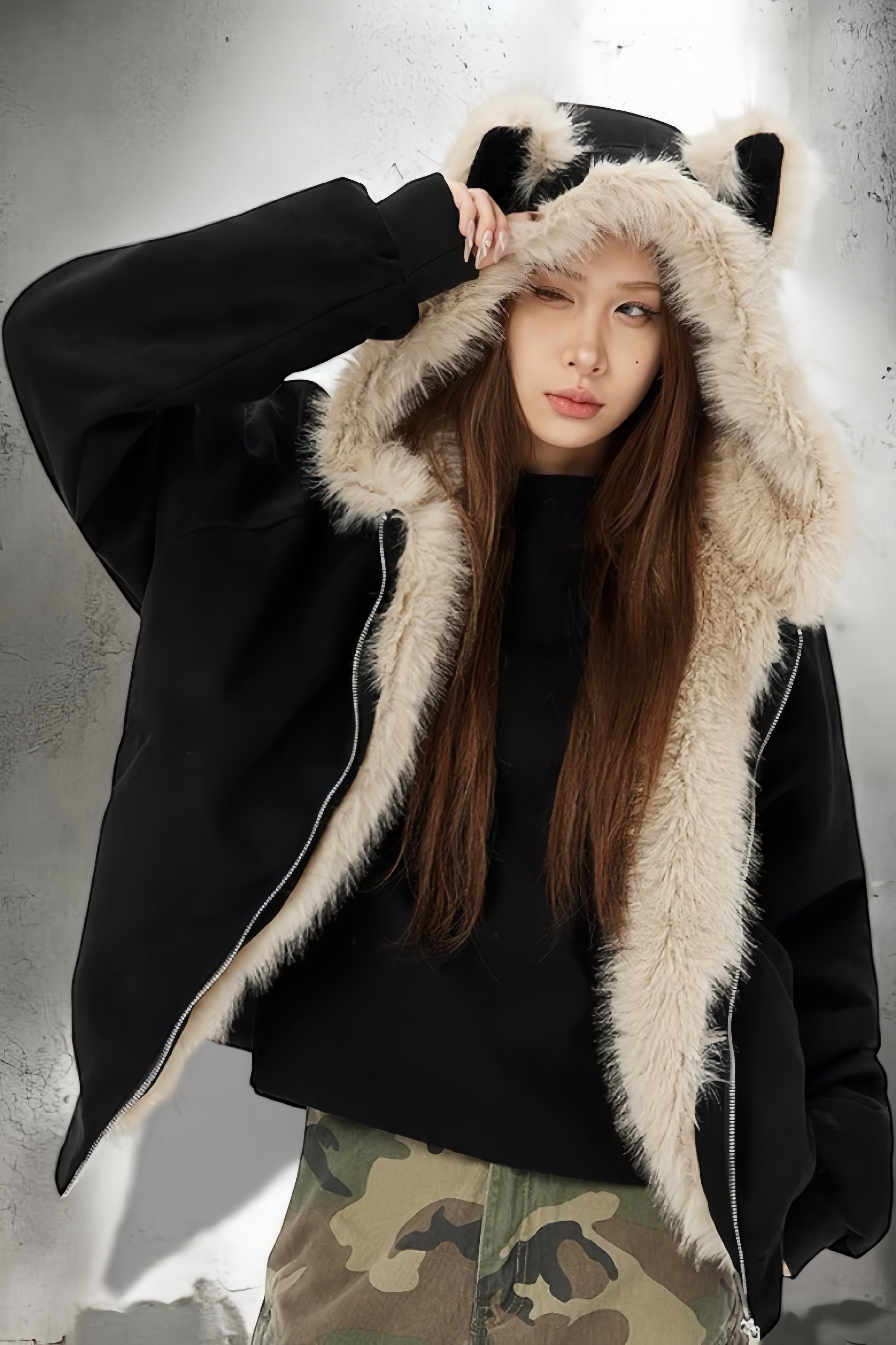 【2color】Faux Fur Hooded Jacket mry001787