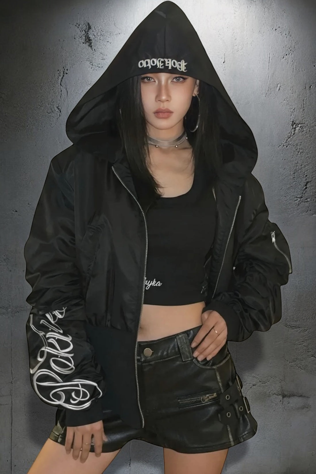 Gothic Hooded Bomber Jacket mry001986