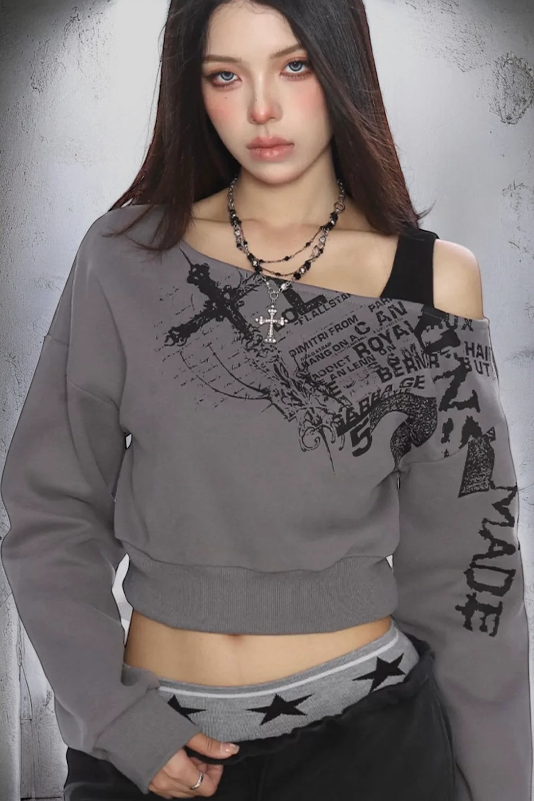 Grunge Graphic Cropped Top mry002192