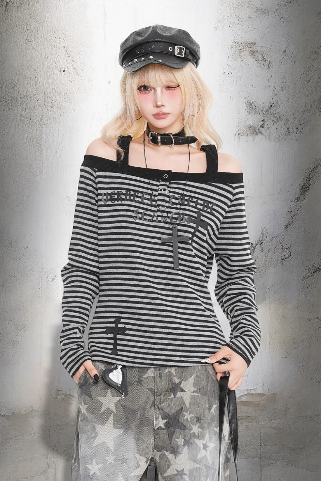 Striped Off-Shoulder Top mry002184