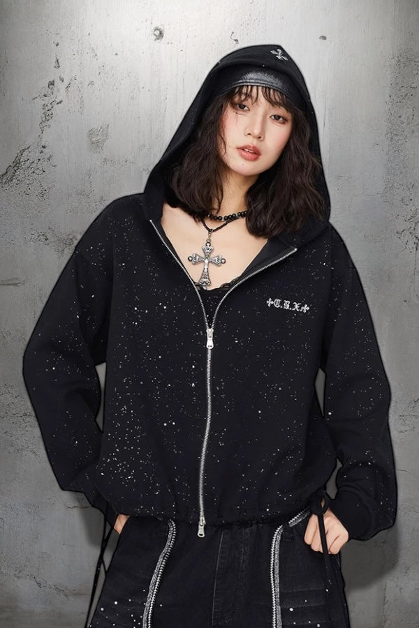 Cross Detail Zip-Up Hoodie mry002175