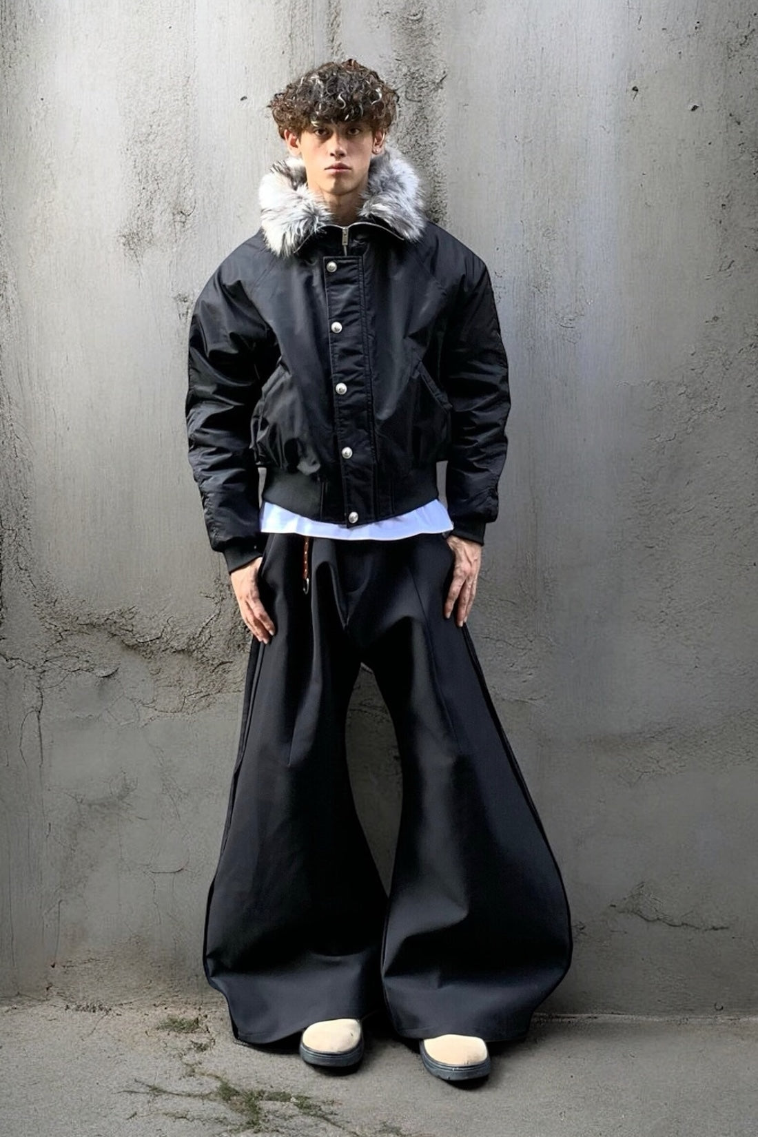 Faux Fur Lined Hood Bomber Jacket mry002196