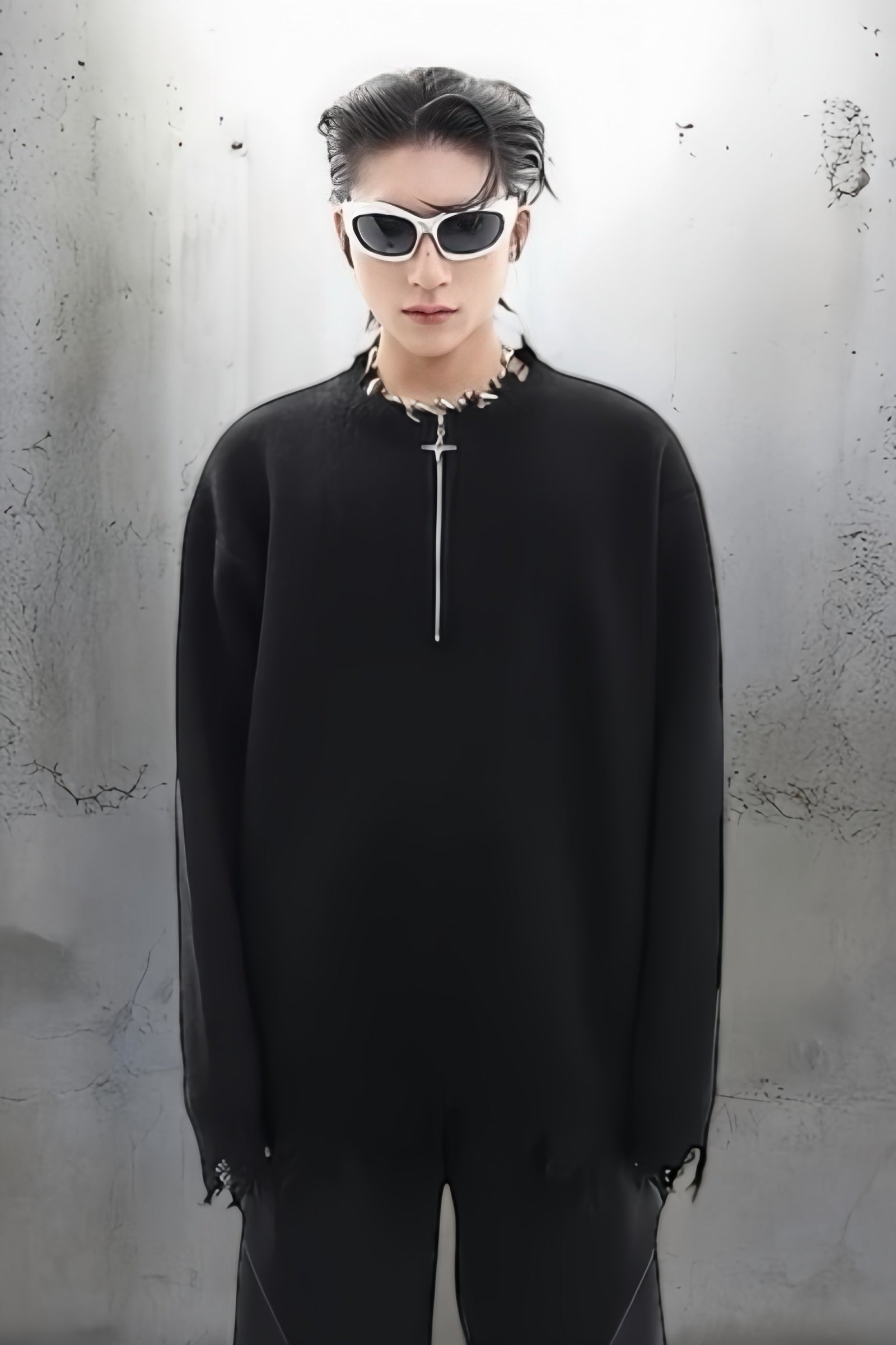 Distressed Zip Knit Sweater mry002198