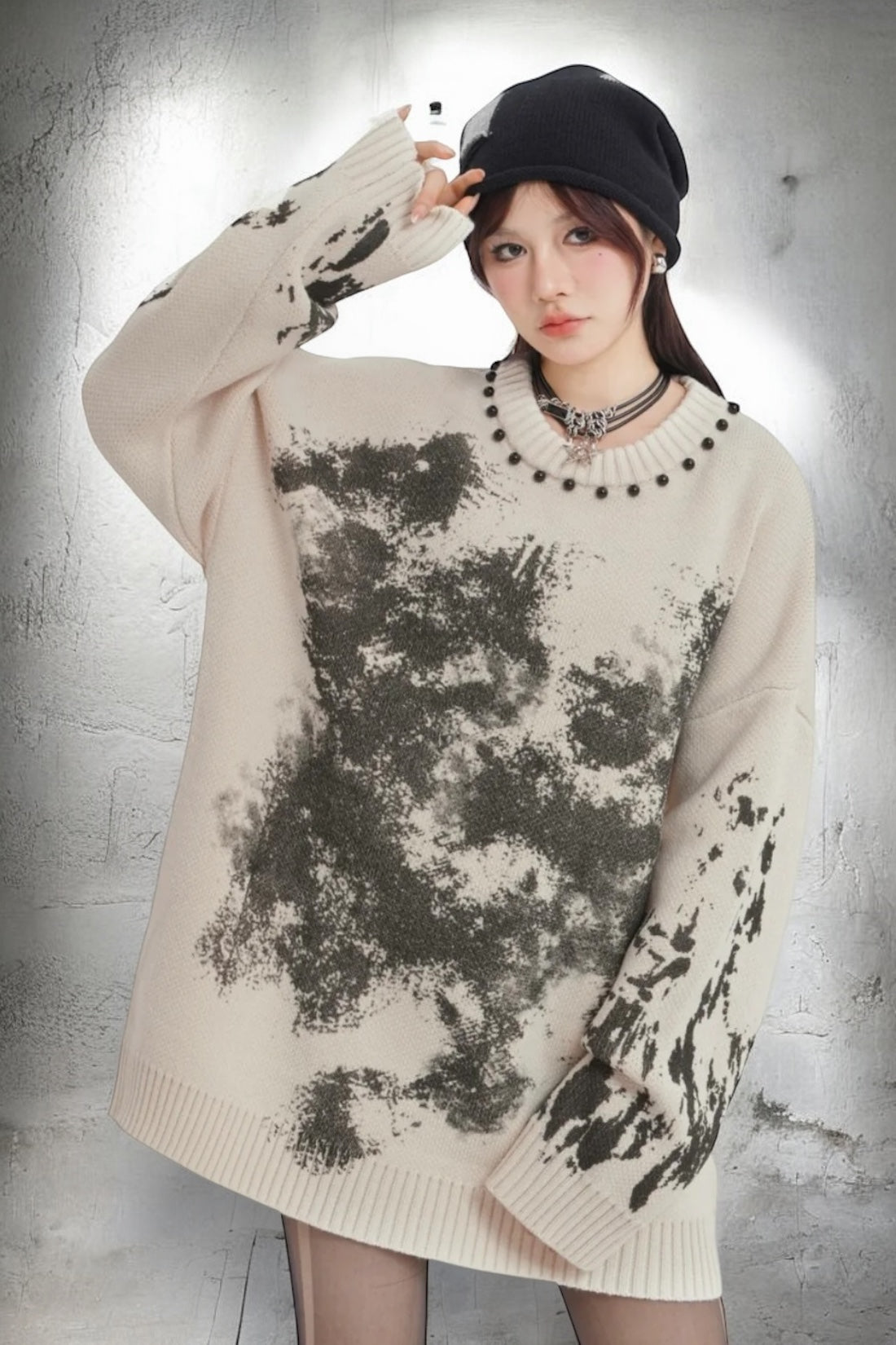 【2color】Oversized Paint Splash Knit Sweater mry001840